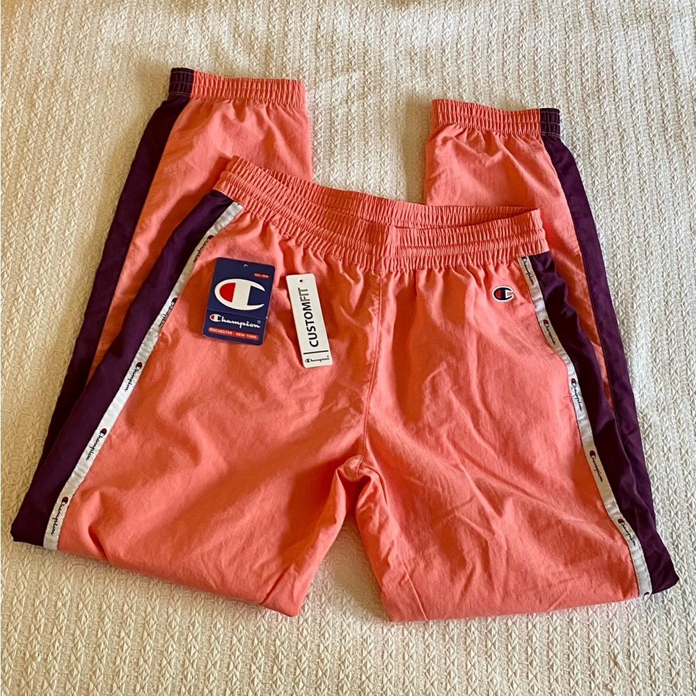 NWT Champion Neon Pink Windbreaker Custom Track Pants Elastic (Size Small)